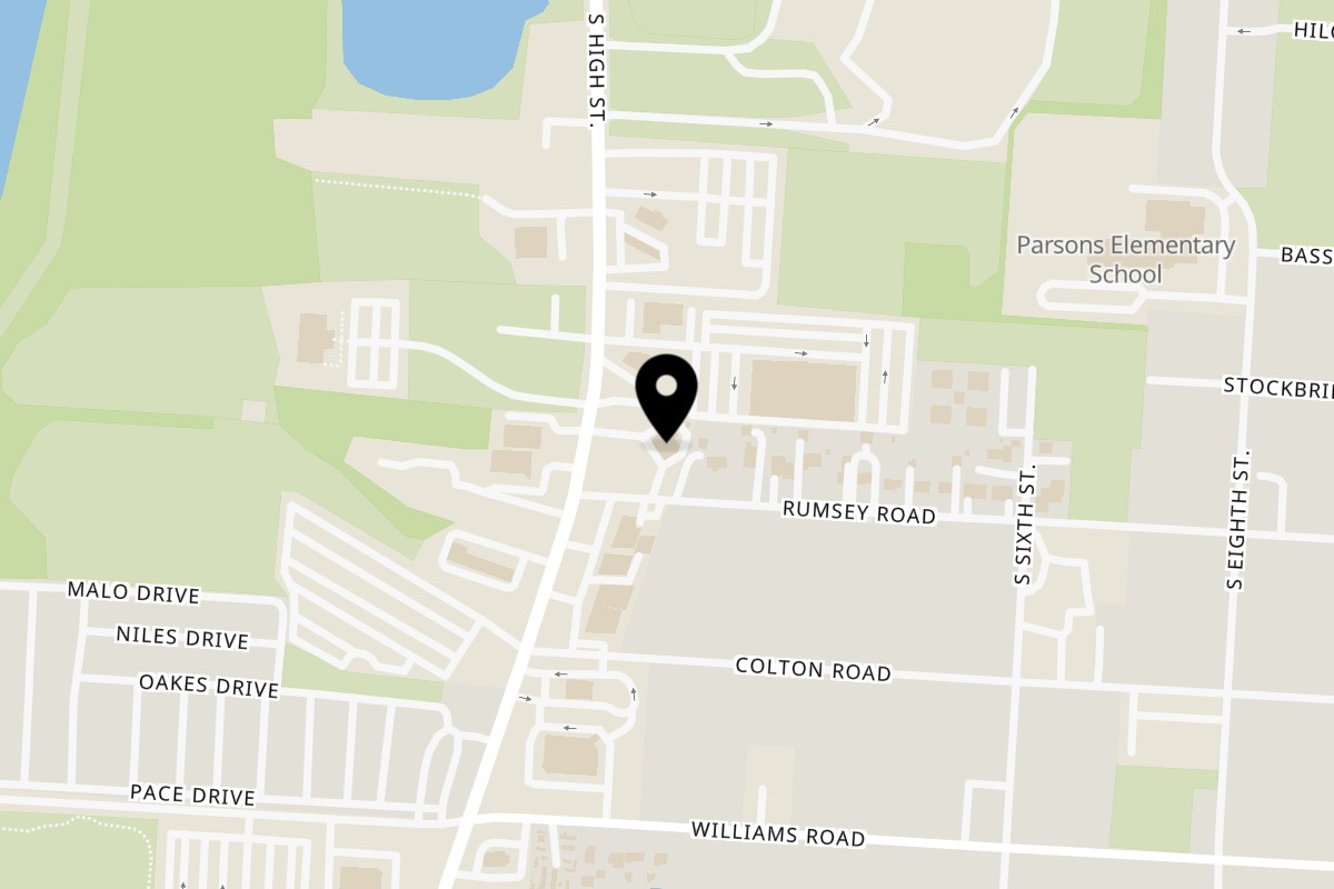 Map showing the location of PJs Pizza on 3266 S High St in Columbus